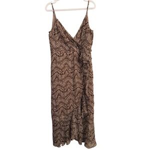 BARDOT Leopard Print Ruffle Wrap Midi Dress Spaghetti Straps mdium